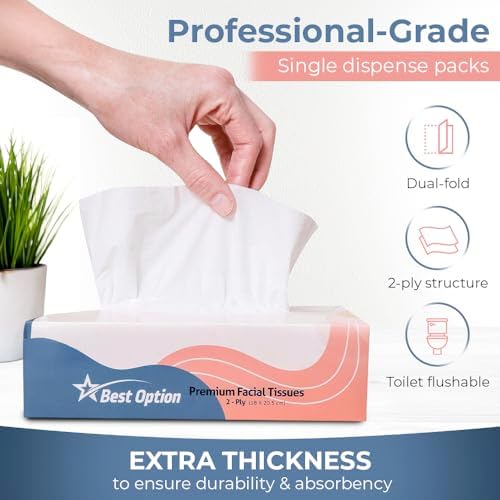 Papel Facial Suave de 2 Capas, Blanco, Caja de 100 Piezas | Profesional, Suave y Duradero | Ideal para Baño, Oficina, Negocios, Escuela (12 Cajas, - imagen 5