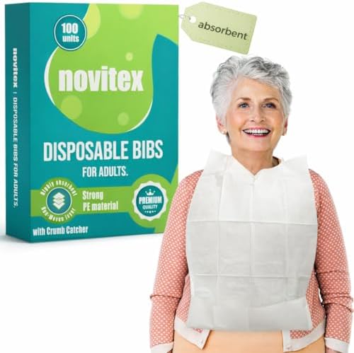 Bibs Desechables Novitex para Adultos - Grandes, de Plástico PE Firme, Absorbentes con Bolsillo - Ideales para Comer y Beber en Restaurantes, 100 - imagen 1