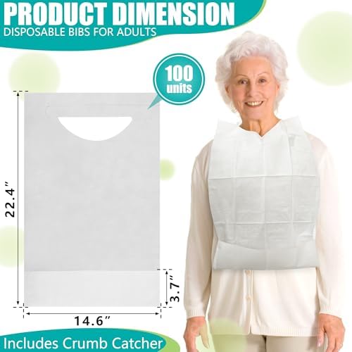 Bibs Desechables Novitex para Adultos - Grandes, de Plástico PE Firme, Absorbentes con Bolsillo - Ideales para Comer y Beber en Restaurantes, 100 - imagen 2