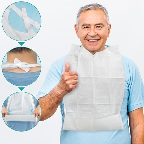 Bibs Desechables Novitex para Adultos - Grandes, de Plástico PE Firme, Absorbentes con Bolsillo - Ideales para Comer y Beber en Restaurantes, 100 - imagen 3