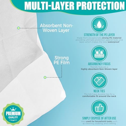Bibs Desechables Novitex para Adultos - Grandes, de Plástico PE Firme, Absorbentes con Bolsillo - Ideales para Comer y Beber en Restaurantes, 100 - imagen 4