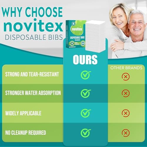 Bibs Desechables Novitex para Adultos - Grandes, de Plástico PE Firme, Absorbentes con Bolsillo - Ideales para Comer y Beber en Restaurantes, 100 - imagen 5