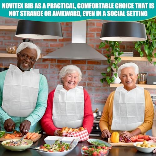 Bibs Desechables Novitex para Adultos - Grandes, de Plástico PE Firme, Absorbentes con Bolsillo - Ideales para Comer y Beber en Restaurantes, 100 - imagen 7