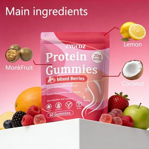 Gomitas de Proteína YKSDQ para Mujeres y Hombres, 20g de Proteína por Porción, Sin Azúcar, Veganas, Con Colágeno, Sabor a Berries Mixtas, 60 Gomitas - imagen 5