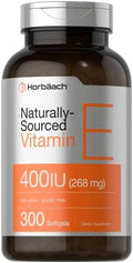 Cápsulas de Gel Suave de Vitamina E Horbäach | 400 IU | 268 mg | 300 Unidades | Fórmula Natural Sin OGM y Sin Gluten | D-Alfa Tocoferol - imagen 1