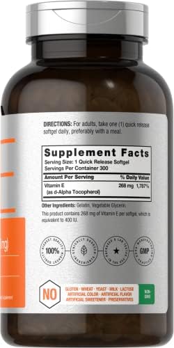 Cápsulas de Gel Suave de Vitamina E Horbäach | 400 IU | 268 mg | 300 Unidades | Fórmula Natural Sin OGM y Sin Gluten | D-Alfa Tocoferol - imagen 2