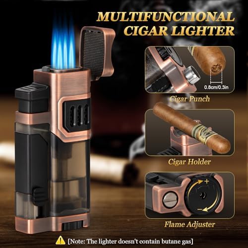 Set de Humidor de Viaje AWOTE con Encendedor de Soplete, Cenicero, Soporte, Humidificador y Higrómetro, Estuche Portátil para Cigarros con Accesorios - imagen 3