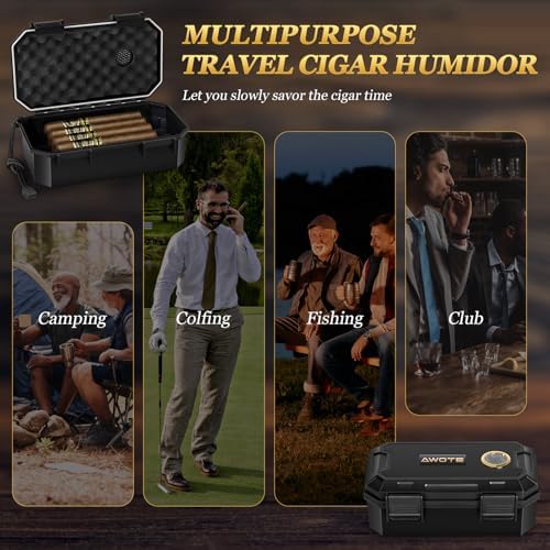 Set de Humidor de Viaje AWOTE con Encendedor de Soplete, Cenicero, Soporte, Humidificador y Higrómetro, Estuche Portátil para Cigarros con Accesorios - imagen 7