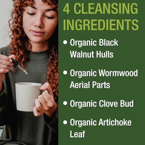 Gotas de Ajenjo, Nogal Negro y Clavo Orgánicas USDA para Limpieza Intestinal. Suplemento Sin Azúcar para Detox de Adultos y Niños. Kosher, Sin OMG. - imagen 3