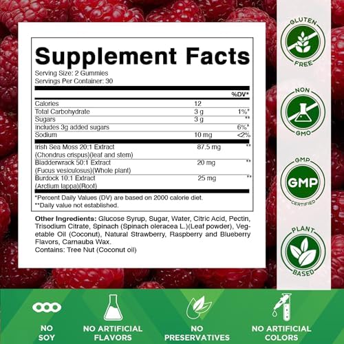 Gomitas de Musgo Marino Irlandés Vitamatic con Algas Marinas y Raíz de Bardana – Suplemento Botánico Vegano, No GMO – 60 Piezas - Paquete de 3 - imagen 2