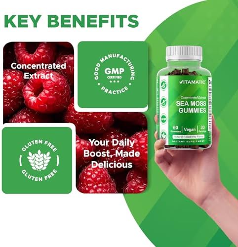 Gomitas de Musgo Marino Irlandés Vitamatic con Algas Marinas y Raíz de Bardana – Suplemento Botánico Vegano, No GMO – 60 Piezas - Paquete de 3 - imagen 5
