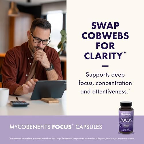 Cápsulas Host Defense MycoBenefits Focus - Suplemento de hongos para la salud cerebral - Apoyo a la función neurológica - Con Melena de león, Reishi - imagen 5