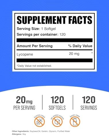 Softgels de Licopeno BulkSupplements.com - Suplemento Antioxidante, Libre de Gluten, 1 Softgel por Porción (20mg), 120 Softgels (Paquete de 1) - imagen 2