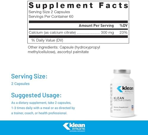 Klean ATHLETE Klean Citrato de Calcio - Apoyo para Huesos y Densidad - Libre de Gluten, Vegano y No Transgénico - 120 Cápsulas - imagen 2