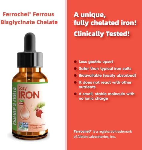 Nature's Nutra Easy Iron, Hierro Líquido Premium para Bebés, Niños y Adolescentes, Ferrochel, Anemia, No GMO, Kosher, 2 Fl. Oz (60ml) - imagen 3