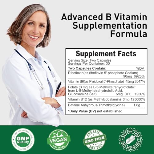 Simlike Folato Activo (5-MTHF) con Complejo de Vitaminas B, B12, B2 y B6 - Apoya la Metilación y Niveles Saludables de Homocisteína - Sin Gluten, Sin - imagen 4