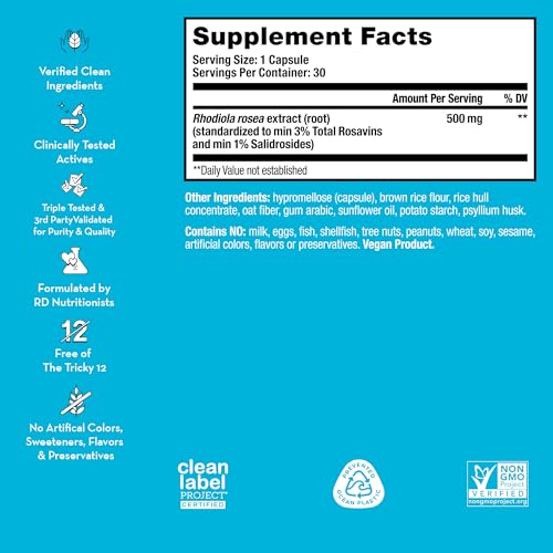 Suplemento HUM Big Chill de Rhodiola Rosea, Adaptógeno Herbal para Calma, Enfoque y Equilibrio Adrenal, 500mg, 30 Cápsulas Veganas Sin Gluten - imagen 4
