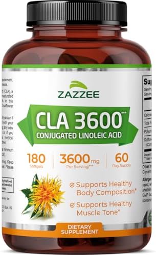 Zazzee CLA Alta Potencia 3600, 180 Softgels, 3600 mg por Porción, Ácido Linoleico Conjugado de Aceite de Cártamo, 60 Días, No GMO, Hecho en EE. UU. - imagen 1