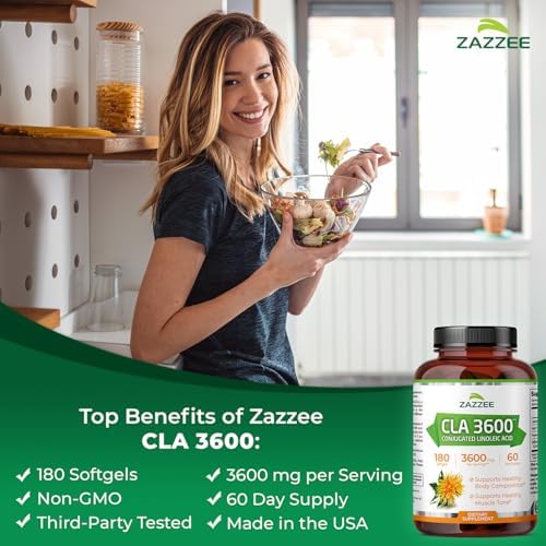 Zazzee CLA Alta Potencia 3600, 180 Softgels, 3600 mg por Porción, Ácido Linoleico Conjugado de Aceite de Cártamo, 60 Días, No GMO, Hecho en EE. UU. - imagen 2