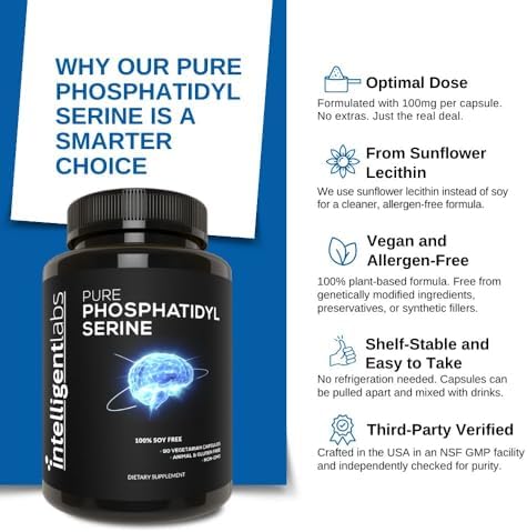 Suplemento de Fosfatidilserina Intelligent Labs 100mg, 90 Cápsulas de Alta Potencia, 100% Libre de Soja y Alérgenos, Fosfatidilserina Pura de - imagen 3