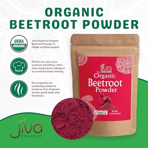 Jiva Organics Polvo de Remolacha Orgánica 4.5 Libras - 10% Extra, No GMO, Sin Gluten, Soluble en Agua, Ideal para Batidos, Suplemento de Remolacha - imagen 3