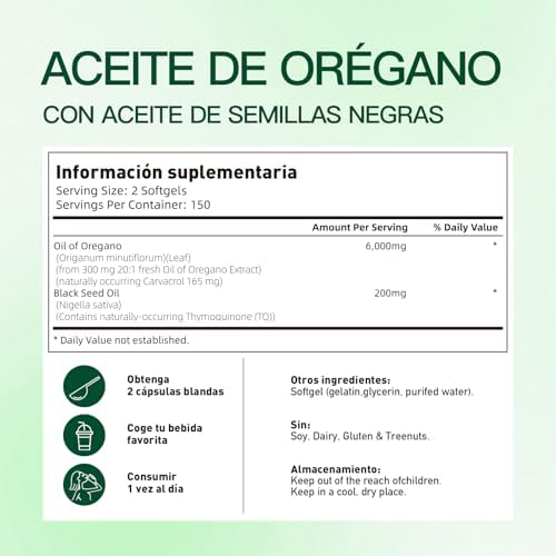 Cápsulas de Aceite de Orégano MicaNutra, Aceite de Orégano Balanceado con Aceite de Semilla Negra, Softgels Orgánicos, Carvacrol, Timoquinona, No - imagen 6