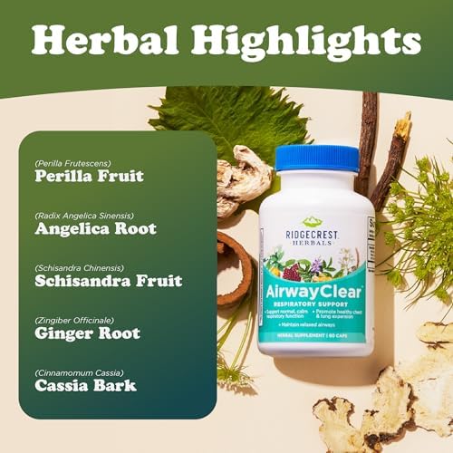 Suplementos Ridgecrest Herbals AirwayClear para la Salud Pulmonar y Soporte Respiratorio con Fruto de Schisandra, Corteza de Canela y Jengibre, - imagen 5