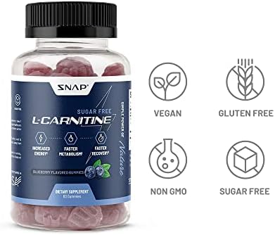 Gomitas Veganas Snap Supplements L-Carnitina Tartrato Sin Azúcar 500mg, Suplemento de Aminoácidos para Recuperación, Metabolismo y Energía, 60 - imagen 3