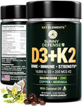 VITAMINA D3 K2 [Alta Dosis] 10,000 UI con Magnesio Glicinato 350mg, Zinc y Moringa - Soporte Óseo e Inmunológico - 200mcg K2 MK-7 - Softgels Sin OGM - imagen 1