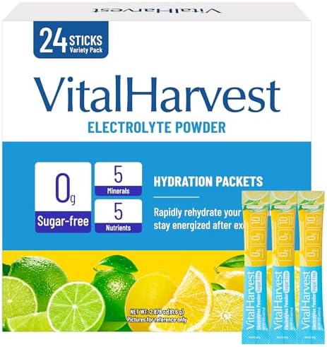 VitalHarvest 24 Paquetes de Electrolitos en Polvo, 7 Sabores, Sin Azúcar, Hidratación, Mezcla Líquida para Bebida Diaria, Bajo en Sodio, Limón Lima - imagen 1