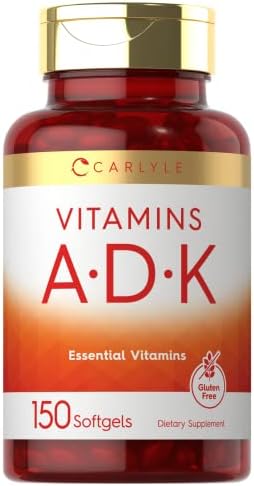 Suplemento de Vitaminas ADK Carlyle | 150 Softgels | Vitaminas A, D3 (5000 IU), K1, K2 (MK-4 & MK-7) | Sin OGM, Sin Gluten - imagen 1