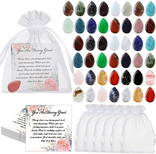 Sasylvia 50 Sets de Regalos Inspiracionales para la Ansiedad: 50 Piedras de Preocupación, 50 Etiquetas Inspiradoras y 50 Bolsas de Organza para - imagen 1