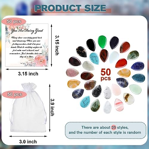 Sasylvia 50 Sets de Regalos Inspiracionales para la Ansiedad: 50 Piedras de Preocupación, 50 Etiquetas Inspiradoras y 50 Bolsas de Organza para - imagen 2