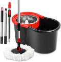 Set de Cubeta y Mopa Giratoria 360° con Escurridor, Incluye Refill de Microfibra y Mango Extensible de 50 para Limpieza de Pisos (Negro) - imagen 1