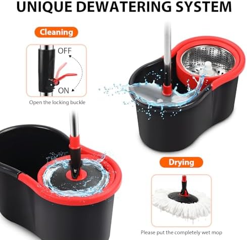 Set de Cubeta y Mopa Giratoria 360° con Escurridor, Incluye Refill de Microfibra y Mango Extensible de 50 para Limpieza de Pisos (Negro) - imagen 3
