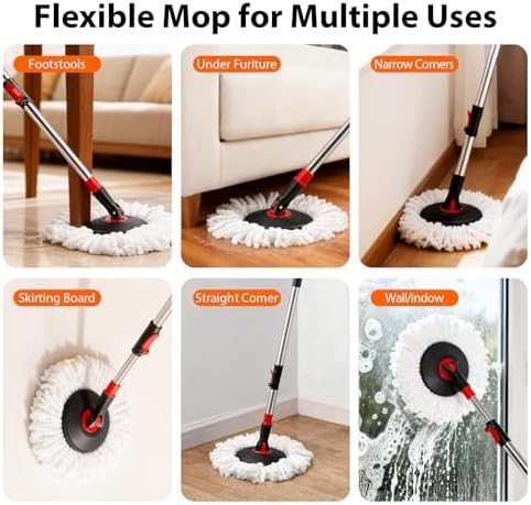 Set de Cubeta y Mopa Giratoria 360° con Escurridor, Incluye Refill de Microfibra y Mango Extensible de 50 para Limpieza de Pisos (Negro) - imagen 7