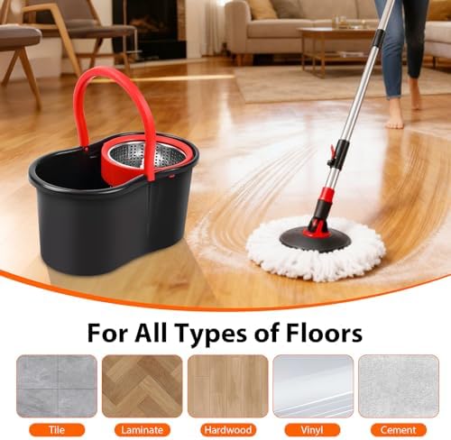 Set de Cubeta y Mopa Giratoria 360° con Escurridor, Incluye Refill de Microfibra y Mango Extensible de 50 para Limpieza de Pisos (Negro) - imagen 8