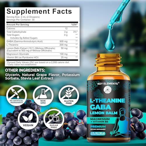 Suplemento de GABA Líquido KEY ELEMENTS con L-Teanina | 500mg de GABA y 200mg de L-Teanina con Extracto de Melisa, Magnesio y Vitamina B6 - imagen 4