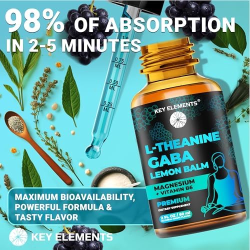 Suplemento de GABA Líquido KEY ELEMENTS con L-Teanina | 500mg de GABA y 200mg de L-Teanina con Extracto de Melisa, Magnesio y Vitamina B6 - imagen 5