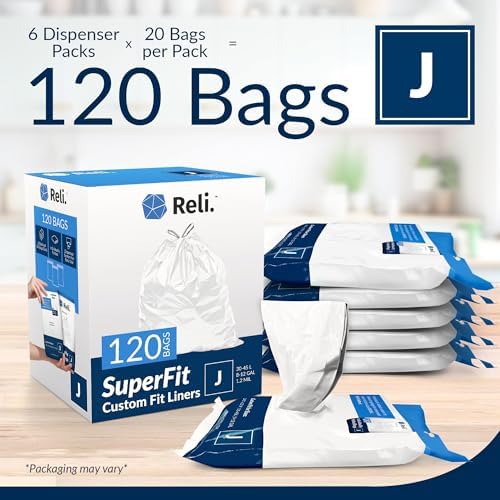 Reli. SuperFit Código J (120 Piezas) | Compatible con Simplehuman Código J | Bolsas de Basura con Cuerda | Paquete de Dispensador | 30-45 Litros / - imagen 2