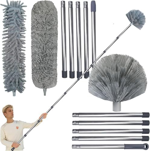 Kit de Plumero de Alcance Alto de 20+ Pies con Extensión de 3-14 Pies para Limpiar Ventiladores, Telarañas, Techos Altos, Persianas, Muebles y Autos - imagen 1