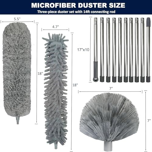 Kit de Plumero de Alcance Alto de 20+ Pies con Extensión de 3-14 Pies para Limpiar Ventiladores, Telarañas, Techos Altos, Persianas, Muebles y Autos - imagen 2