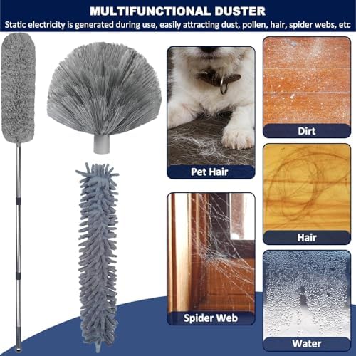 Kit de Plumero de Alcance Alto de 20+ Pies con Extensión de 3-14 Pies para Limpiar Ventiladores, Telarañas, Techos Altos, Persianas, Muebles y Autos - imagen 3