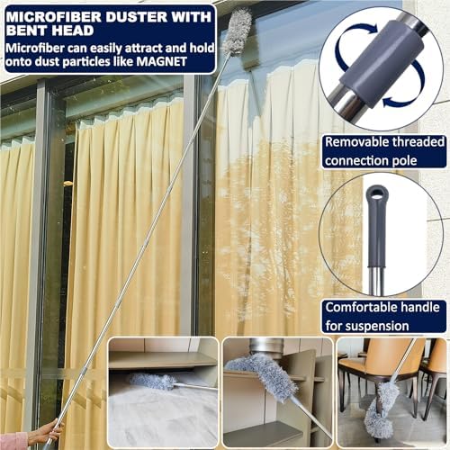 Kit de Plumero de Alcance Alto de 20+ Pies con Extensión de 3-14 Pies para Limpiar Ventiladores, Telarañas, Techos Altos, Persianas, Muebles y Autos - imagen 5