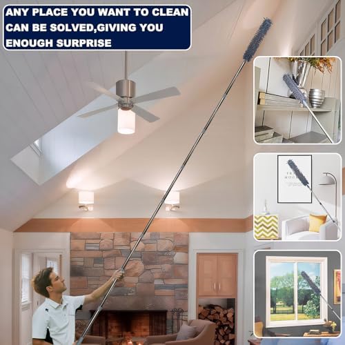 Kit de Plumero de Alcance Alto de 20+ Pies con Extensión de 3-14 Pies para Limpiar Ventiladores, Telarañas, Techos Altos, Persianas, Muebles y Autos - imagen 6