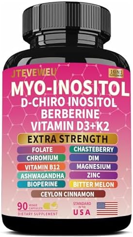Suplemento de Myo Inositol con D-Chiro Inositol, Folato, DIM, Vitaminas D3, B12, K2, Cromo, Bioperina, Canela de Ceilán, Zinc, Ashwagandha y - imagen 1