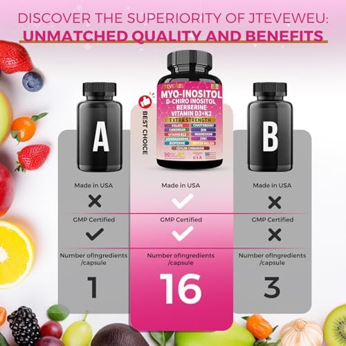 Suplemento de Myo Inositol con D-Chiro Inositol, Folato, DIM, Vitaminas D3, B12, K2, Cromo, Bioperina, Canela de Ceilán, Zinc, Ashwagandha y - imagen 3