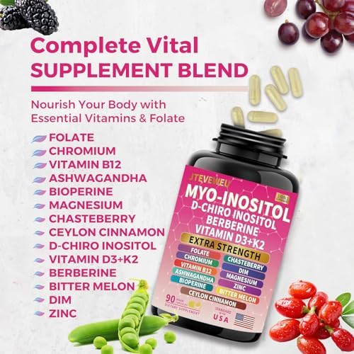 Suplemento de Myo Inositol con D-Chiro Inositol, Folato, DIM, Vitaminas D3, B12, K2, Cromo, Bioperina, Canela de Ceilán, Zinc, Ashwagandha y - imagen 5