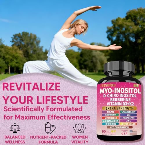 Suplemento de Myo Inositol con D-Chiro Inositol, Folato, DIM, Vitaminas D3, B12, K2, Cromo, Bioperina, Canela de Ceilán, Zinc, Ashwagandha y - imagen 6