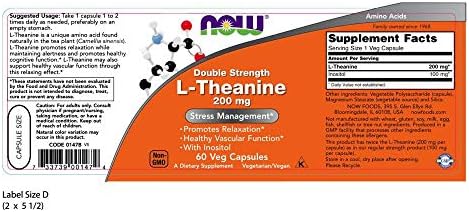 NOW Foods L-Theanine 200 mg, 60 Cápsulas Vegetales (Paquete de 2) - imagen 2